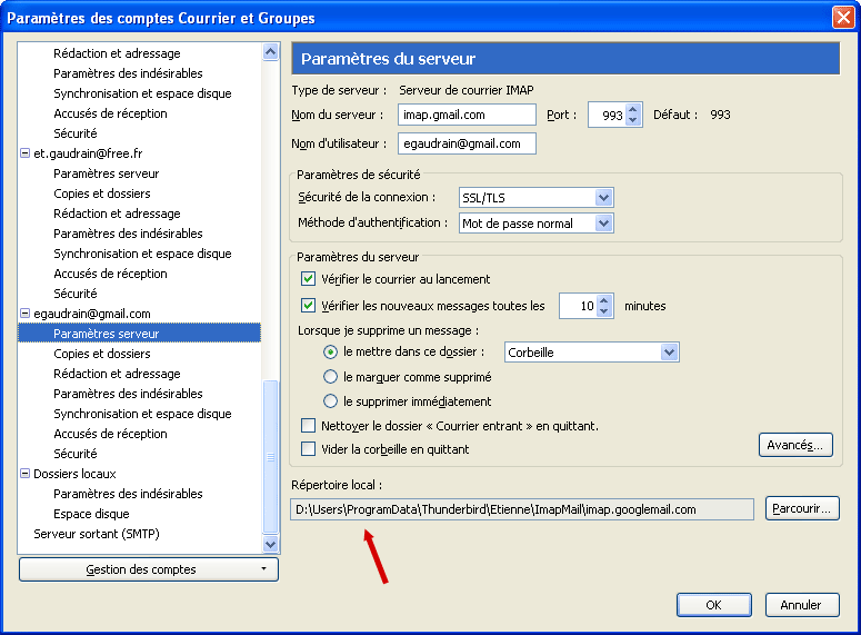 Capture de Paramètres serveur